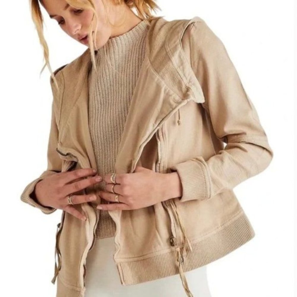 Free People Carmen Moto Top/Jacket in Calm Sand Size Small NWOT